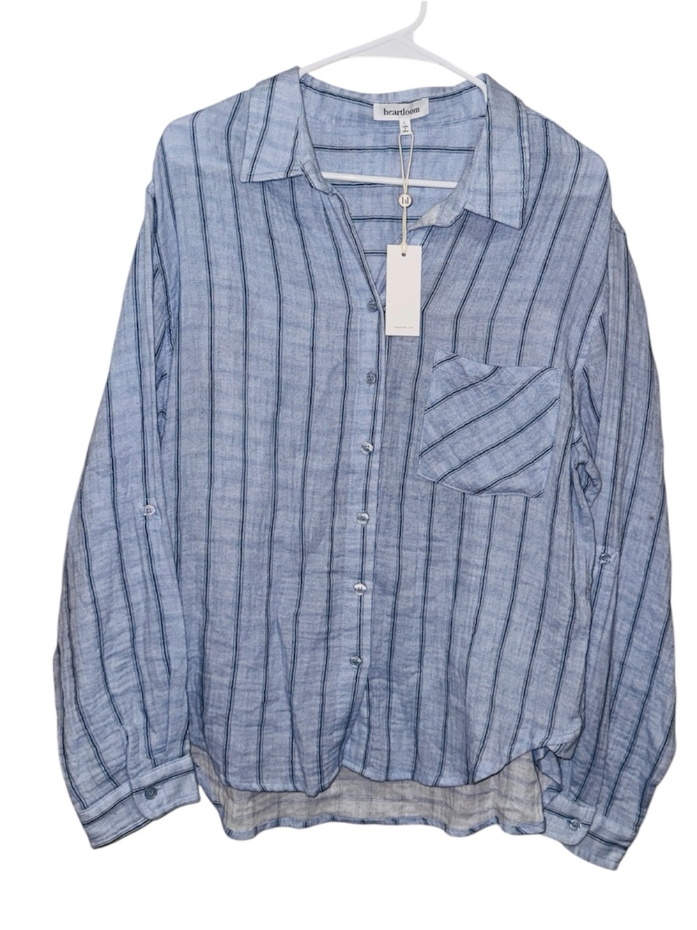 NEW Heartloom Gauze Light Blue & Navy Striped Button Down Shirt